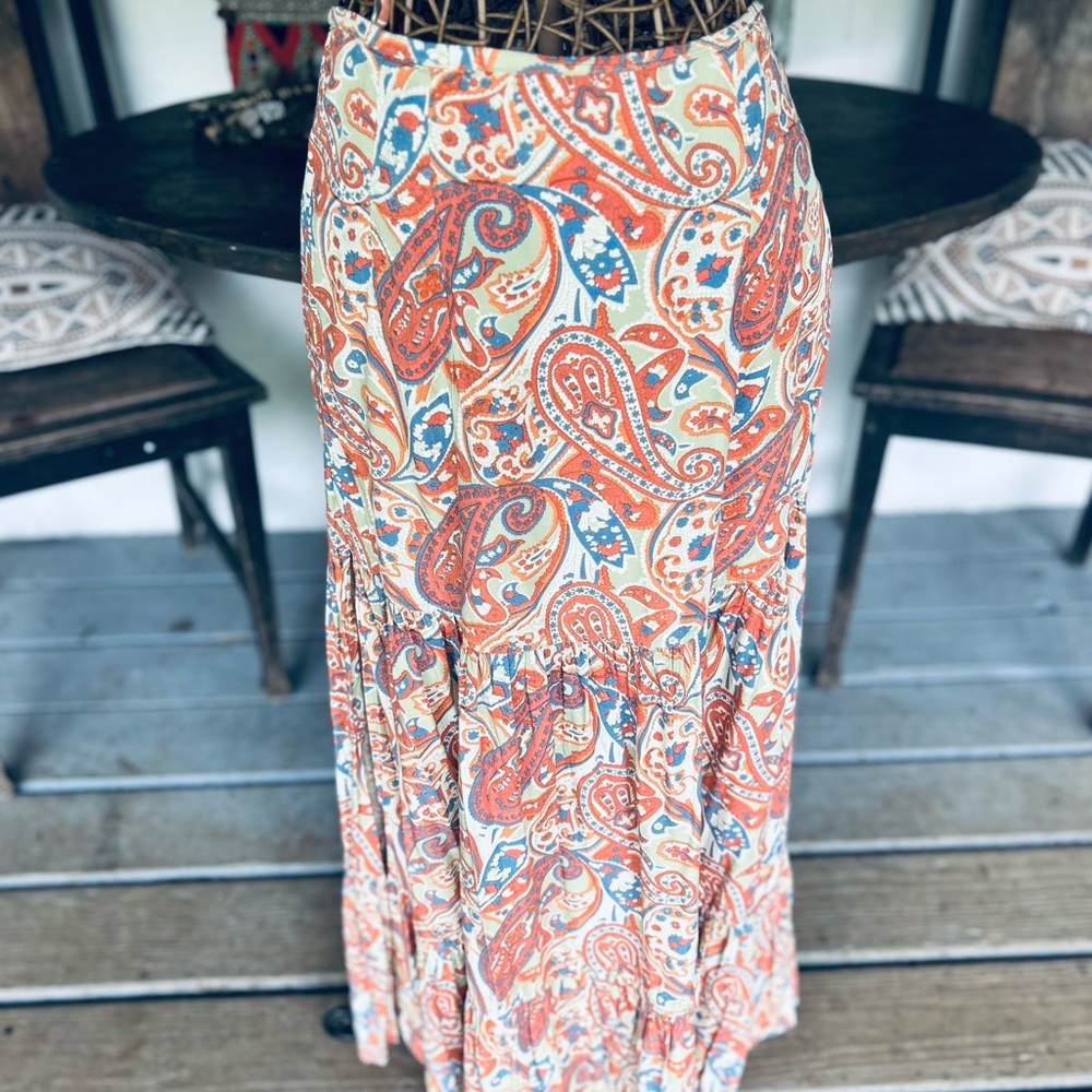 Indah A-Line Skirt with Orange and Blue Paisley